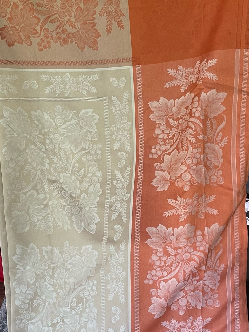 Elegant Two-Tone Floral Tablecloth in Tan and Terra cotta orange